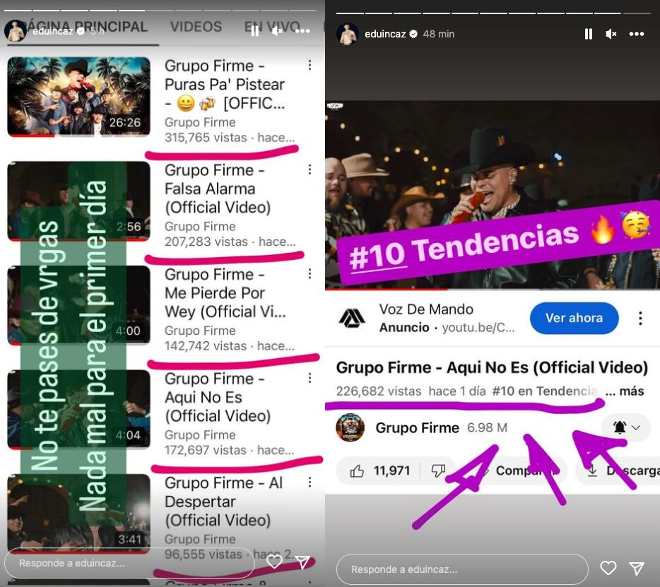 Eduin Caz presume que 'puras pa' pistear' es tendencia en YouTube