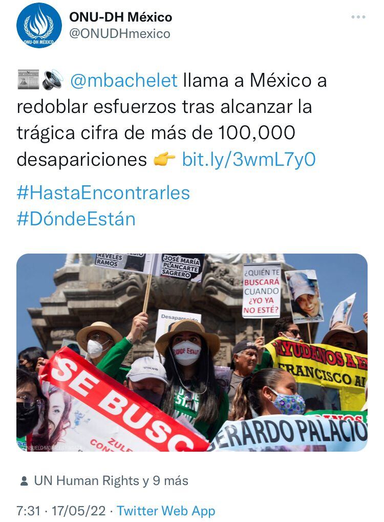 Michelle Bachelet sobre los 100 mil desaparecidos en México