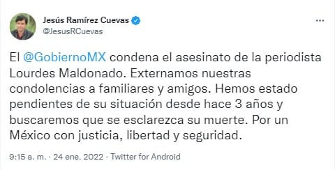 Tuit de Jesús Ramírez Cuevas