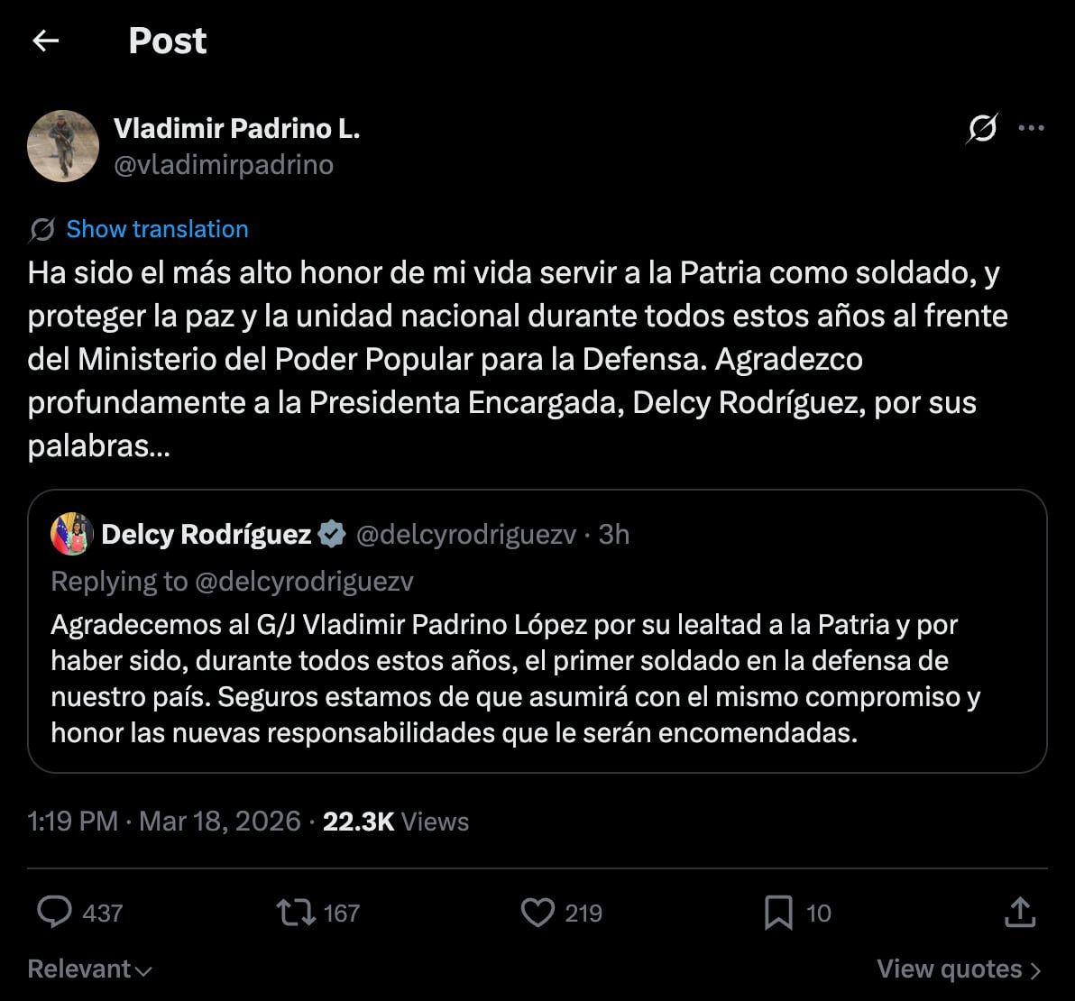 Vladimir Padrino se despide de su cargo como ministro de Defensa