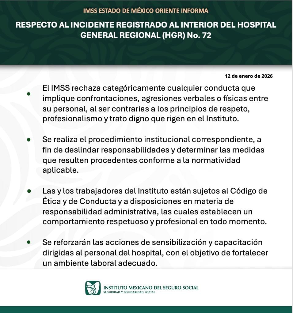 IMSS Edomex responde a video de pelea entre personal médico en Tlalnepantla