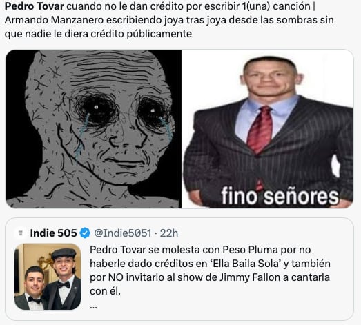 Memes comparan a Peso Pluma con Ernesto de la Cruz de Coco por no reconocer a Pedro Tovar
