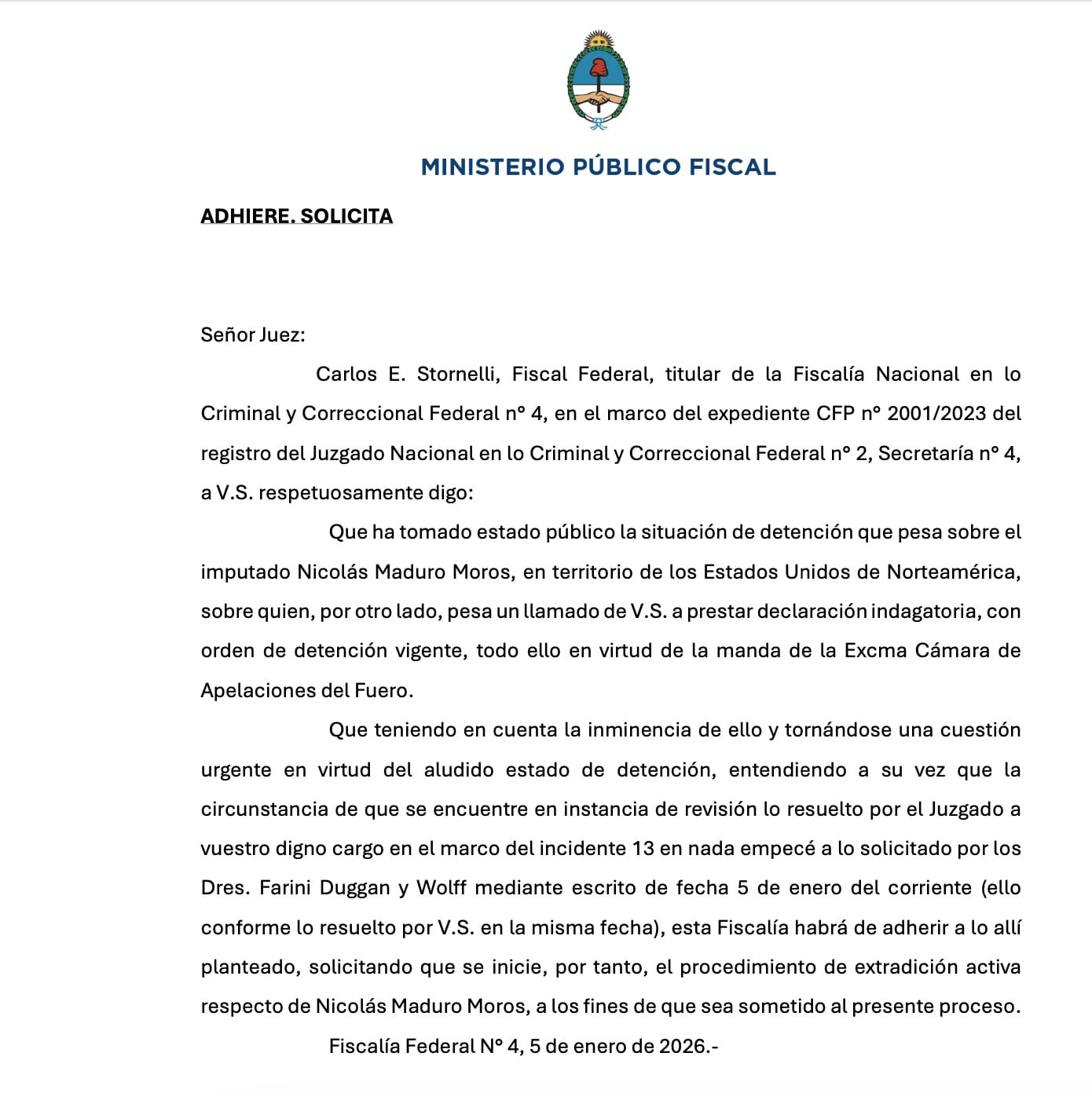 Argentina pide extradición Nicolás Maduro por crímenes de lesa humanidad