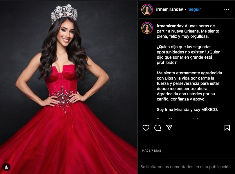 Irma Miranda atrae la suerte para Miss Universo con un vestido rojo