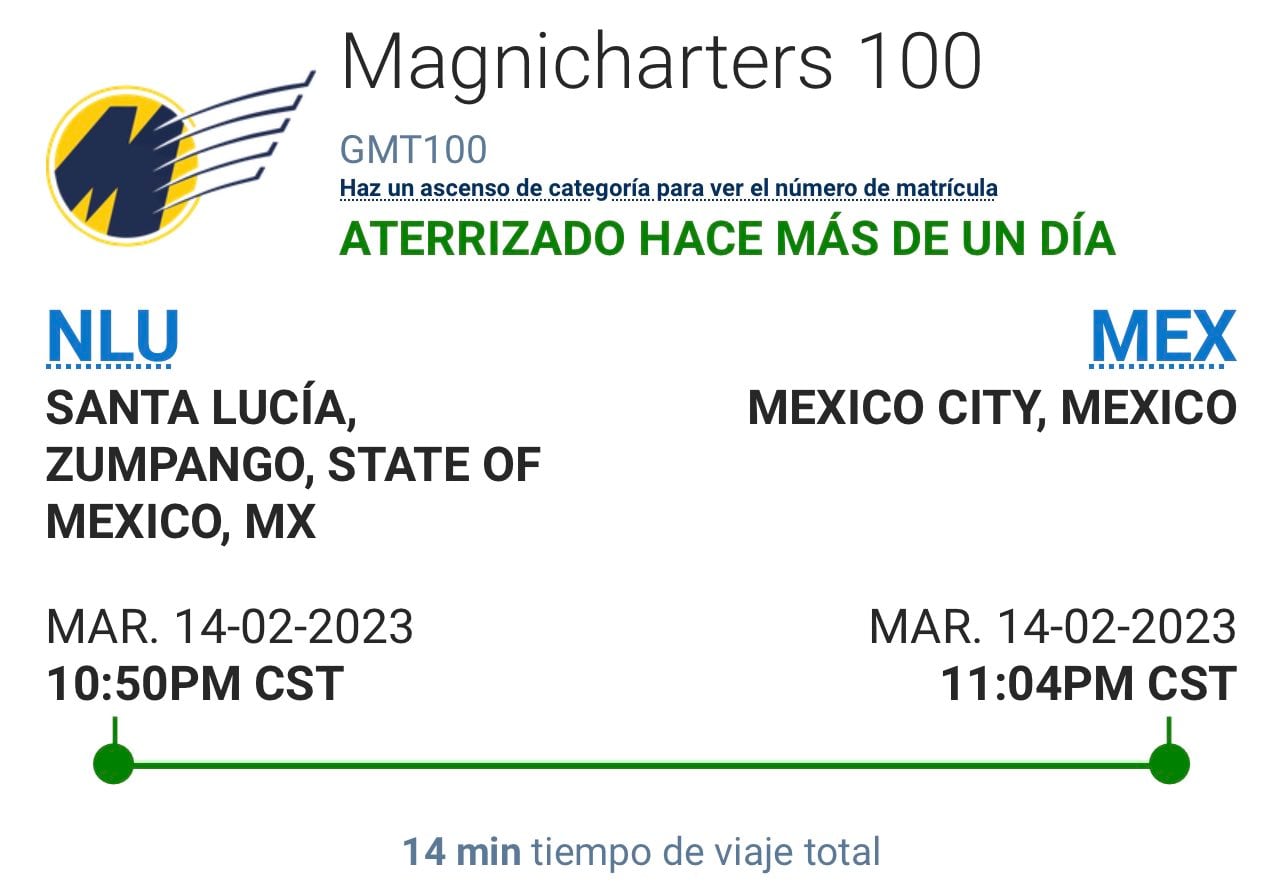 Vuelo de Magnicharters del AIFA al AICM
