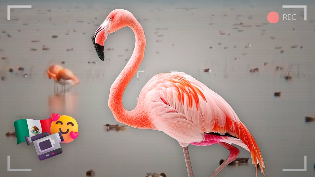 Ven a familia de flamencos en Lago de Texcoco