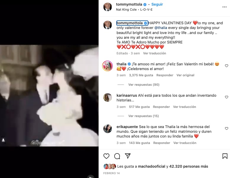 Tommy Mottola dedica amoroso mensaje a Thalía