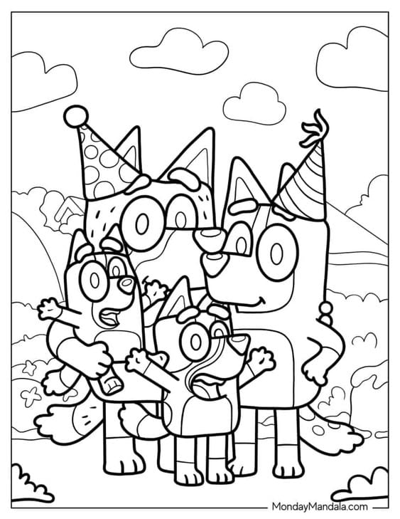 Dibujos de Bluey con temática del Día del Niño para colorear