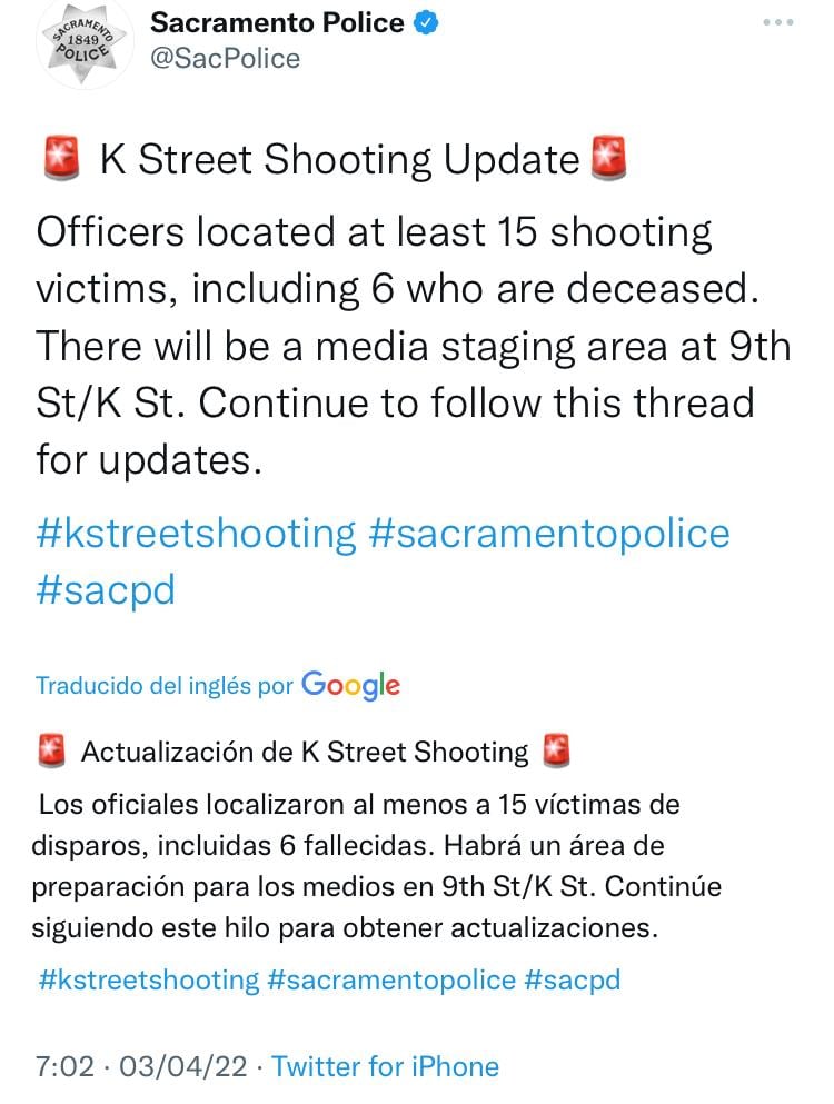 Información de la Policía de Sacramento