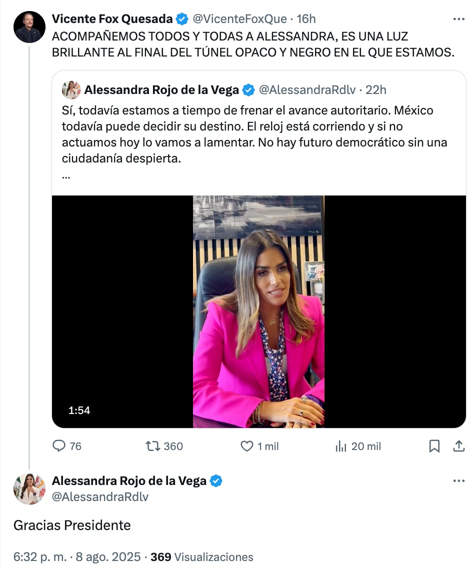 Vicente Fox elogió a Alessandra Rojo de la Vega