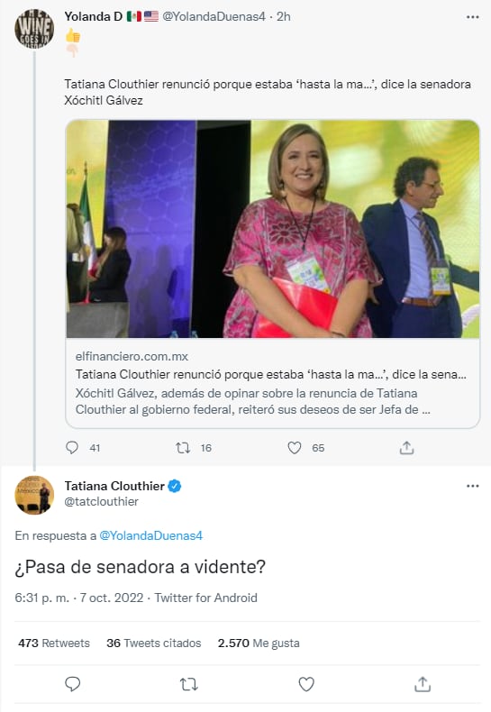 Tatiana Clouthier responde a Xóchitl Gálvez; “pasa de senadora a vidente”