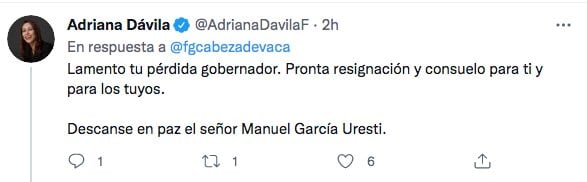 Tuit de Adriana Dávila