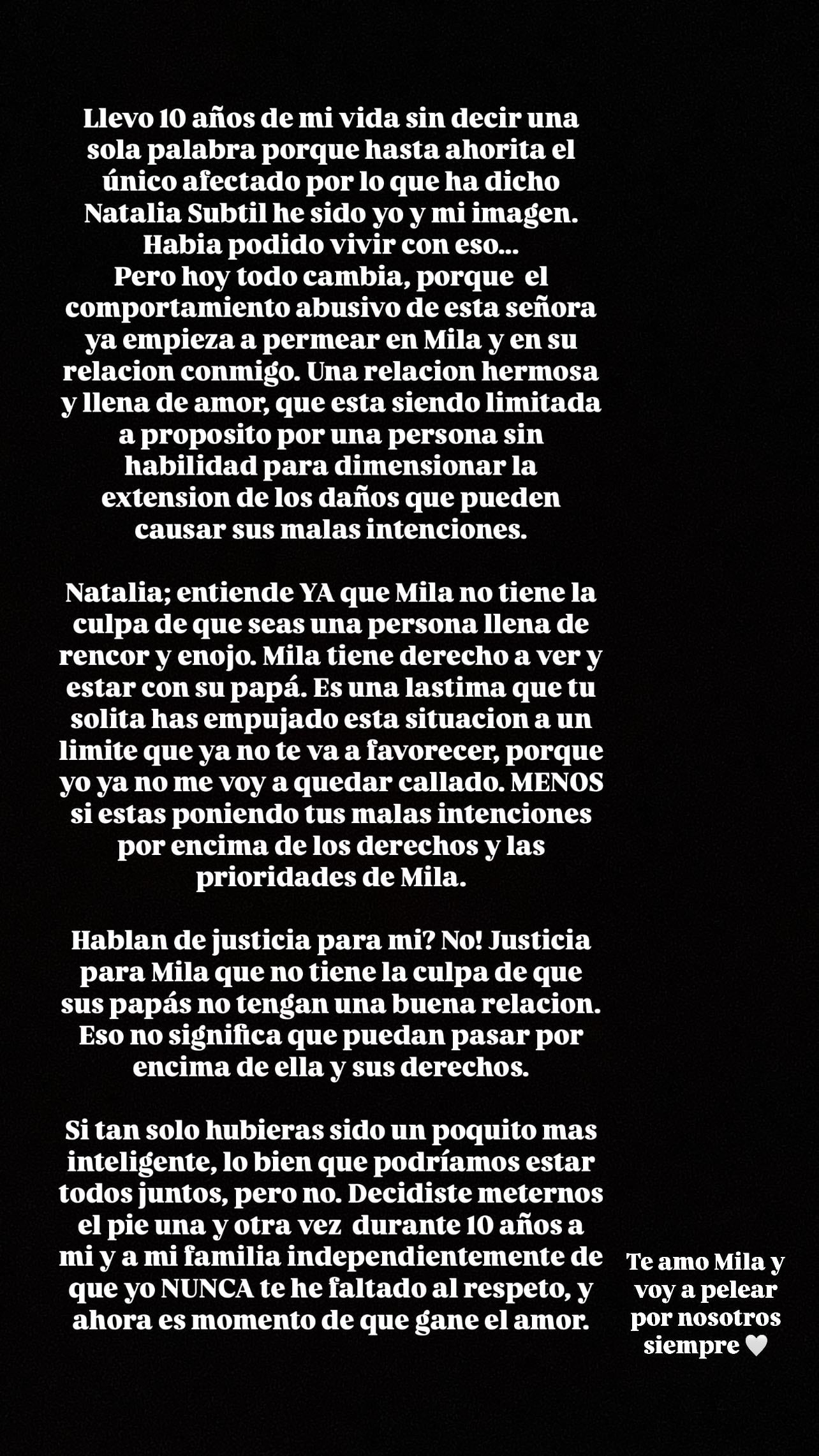 Sergio Mayer Mori exhibe que Natália Subtil limita la convivencia con su hija.