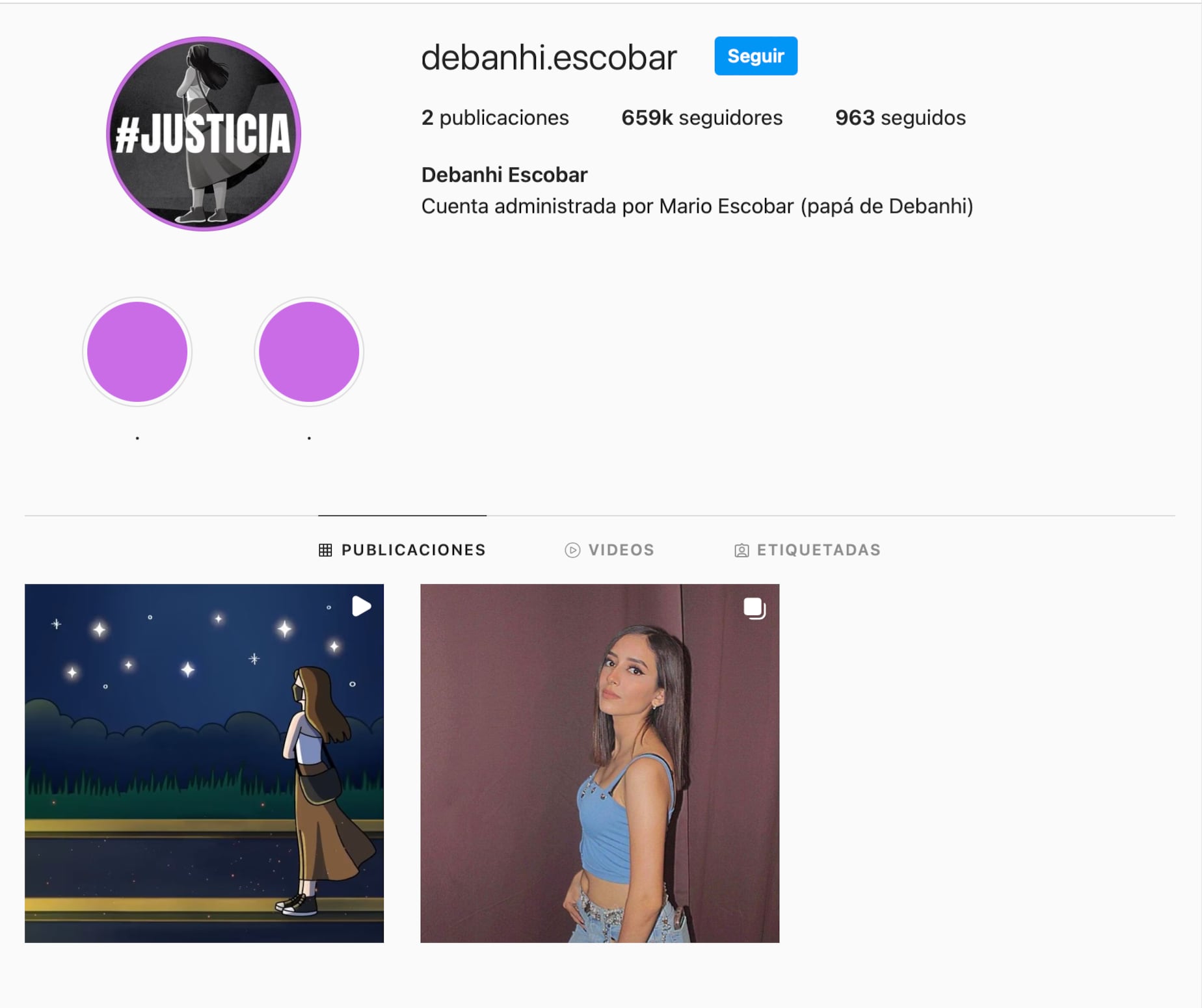 Cuenta oficial de Debanhi Escobar en Instagram