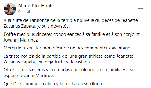 Marie Pier Houle sobre muerte de Jeanette Zacarías.