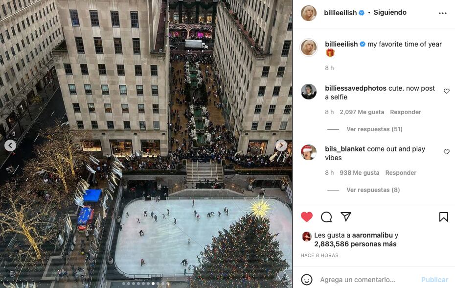 Billie Eilish: Dice que Navidad es su época favorita del año.