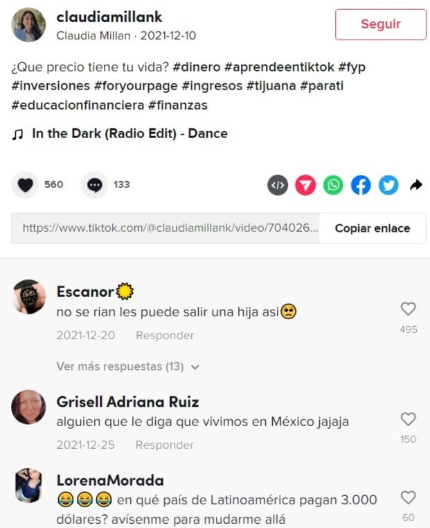 Comentarios de burla a 'claudiamillank'