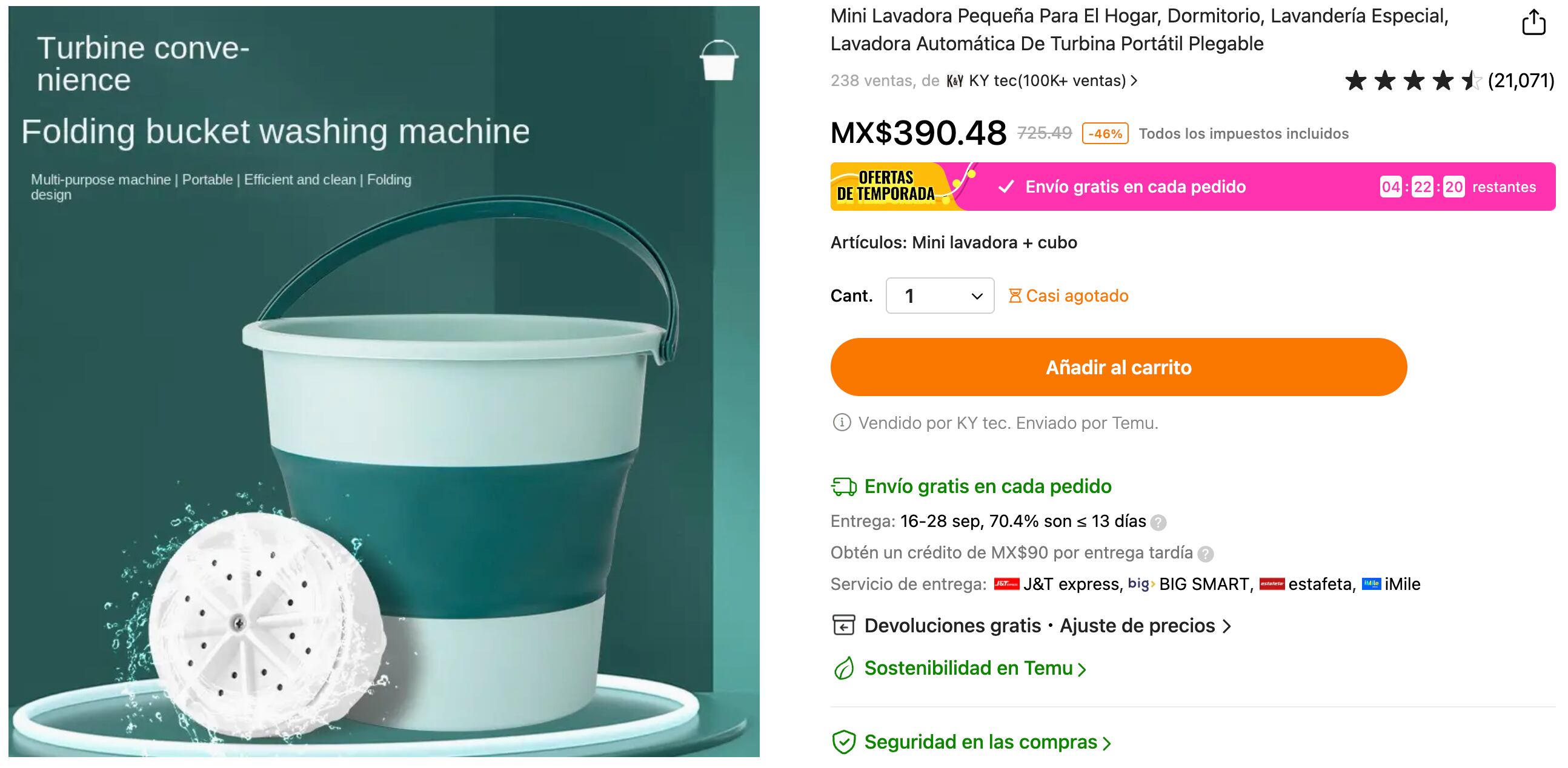 Mini lavadora de Temu