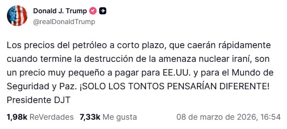 Precio de la gasolina en Estados Unidos incrementa por guerra con Irán; Trump lo minimiza