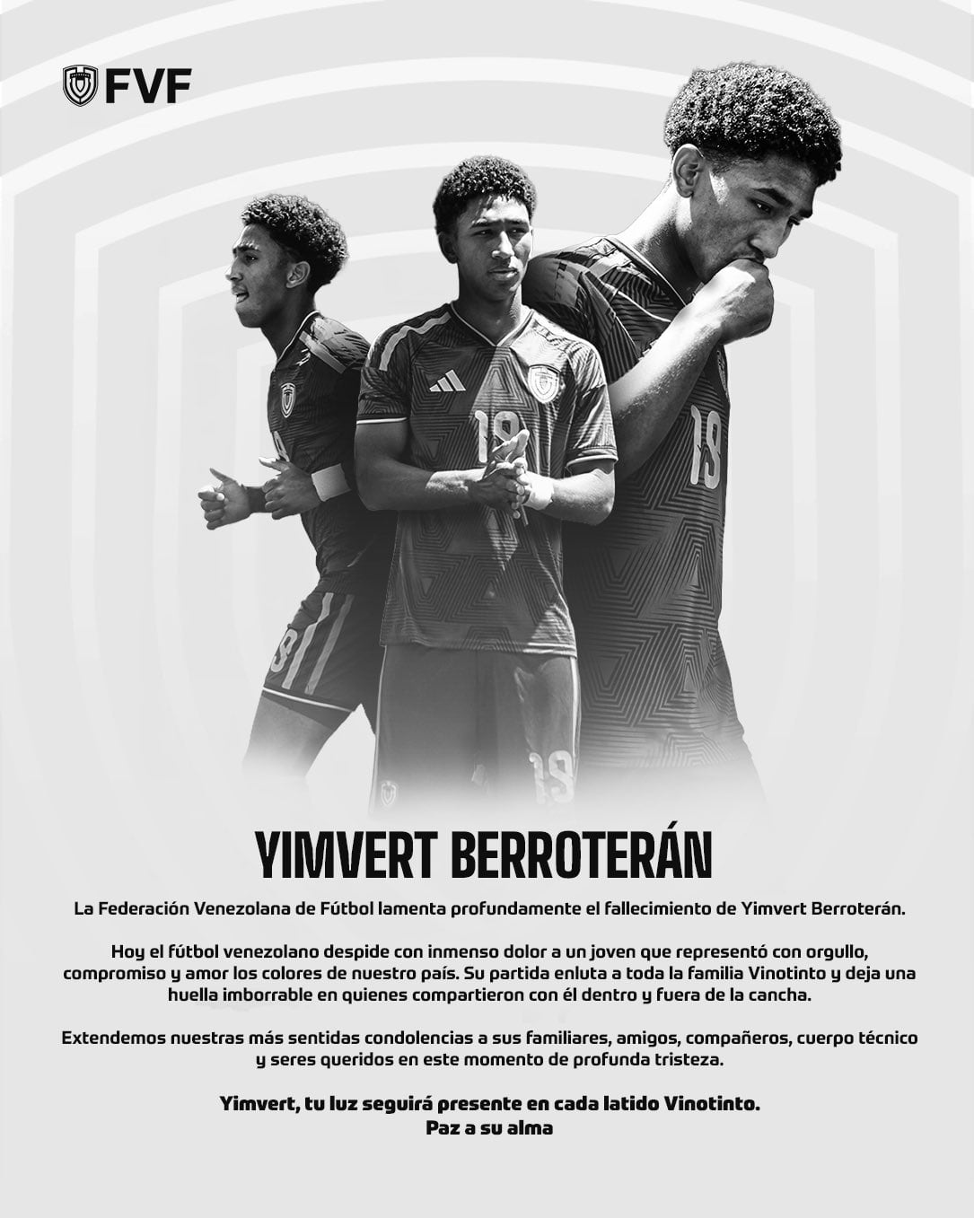 Comunicado de La Vinotinto por la muerte de Yimvert Berroterán