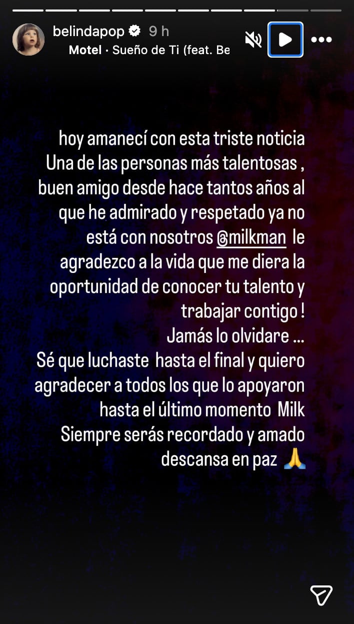 Belinda se despide de Milkman en sus redes sociales