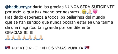 Coreógrafa de Bad Bunny agradece el apoyo.