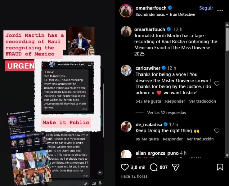 Jordi Martí tiene una prueba que demostraría fraude en Miss Universo 2025