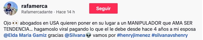 Rafa Mercadante advierte de futura demanda a Henry Jiménez.