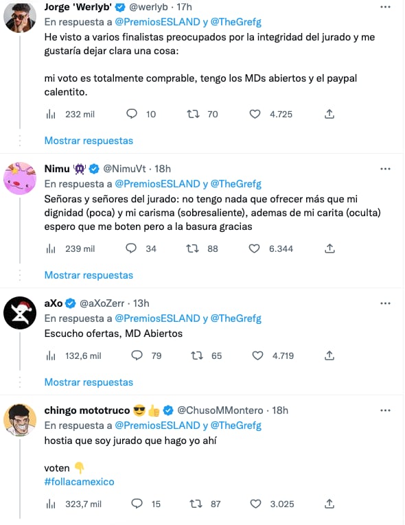 Jurado de los Premios Esland 2023 tomó por sorpresa a los streamers