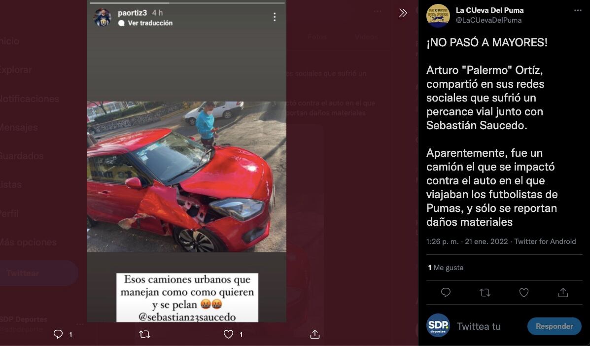 Jugadores Pumas sufrieron un accidente automovilístico