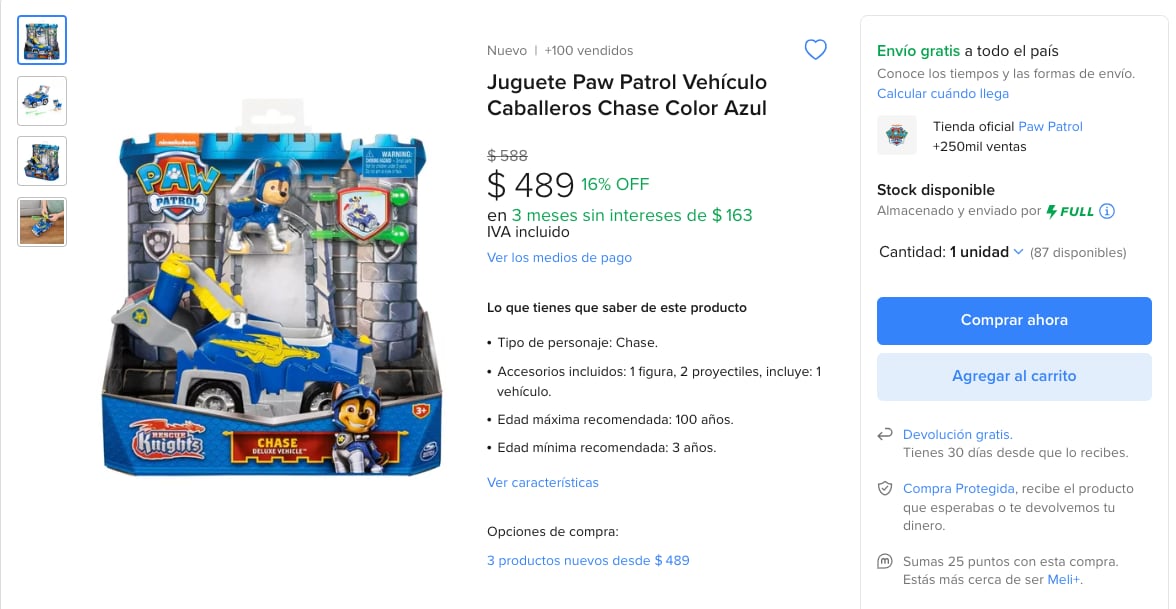 Modelo de carrito de Paw Patrol para regalo
