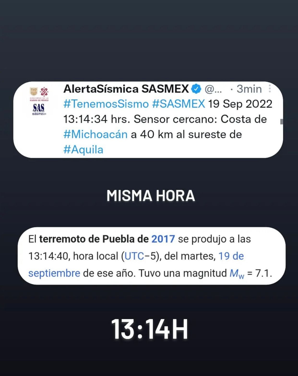 Supuesto horario de los sismos 19 de septiembre