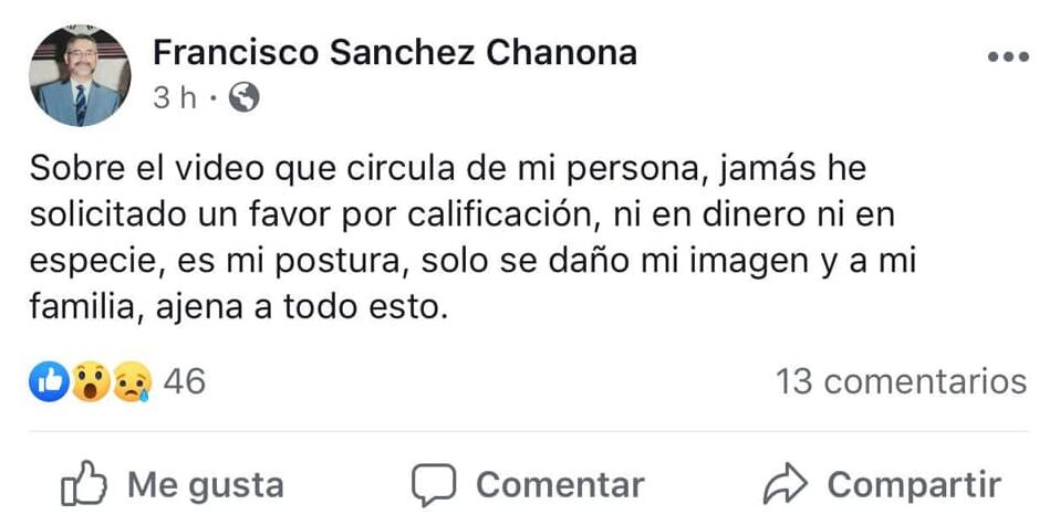 El docente negó las acusaciones, pero borró más tarde el mensaje y su cuenta de Facebook.
