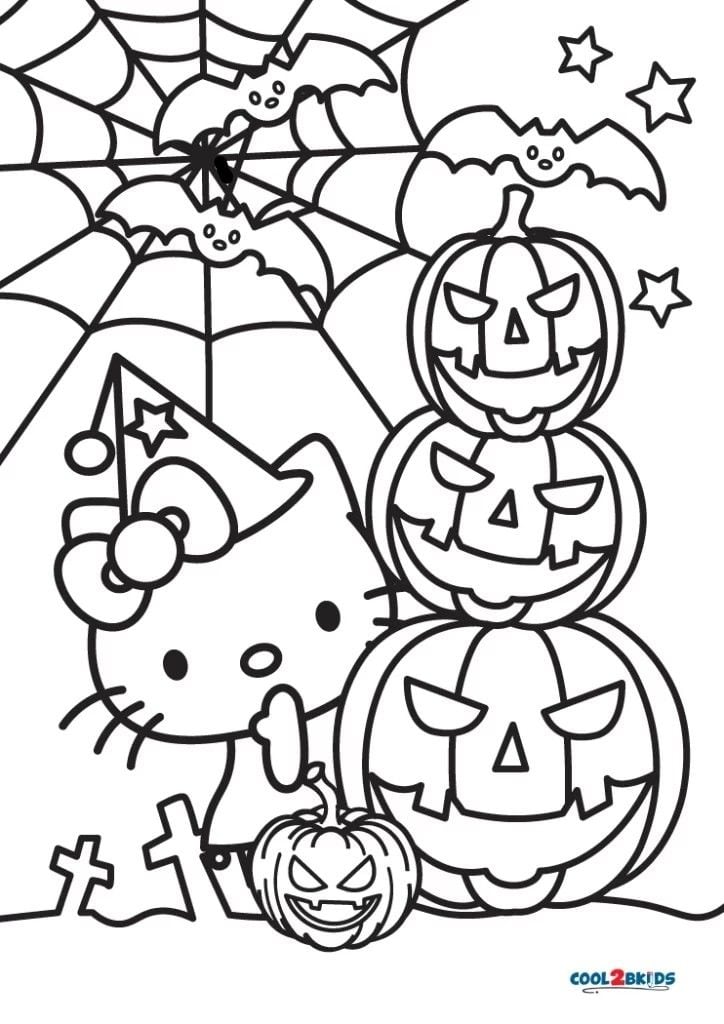 Hello Kitty en Halloween: 7 bonitos dibujos para colorear que son terroríficos