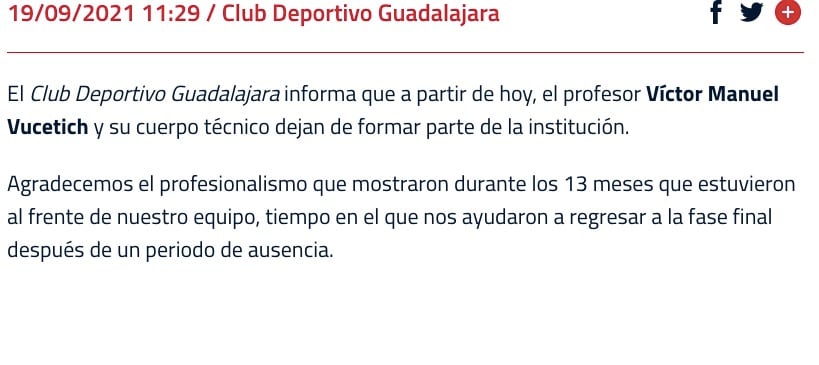 Chivas anunció la salida de Vucetich