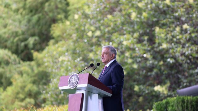 Andrés Manuel López Obrador durante la ceremonia del 4° Aniversario de la Guardia Nacional en el Campo Deportivo Militar “Marte”.
