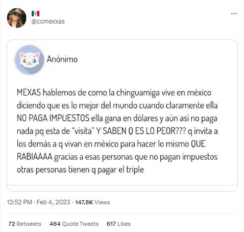 Tuit contra Chingu Amiga diciendo que no paga impuestos