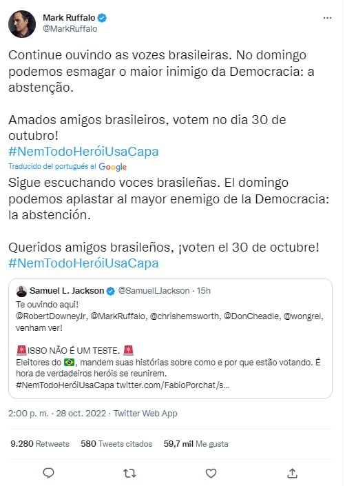 Hulk hace llamado a votar a Brasil