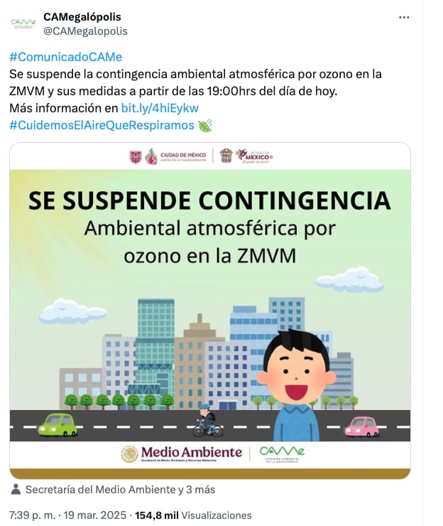 CAMe suspende contingencia ambiental en CDMX