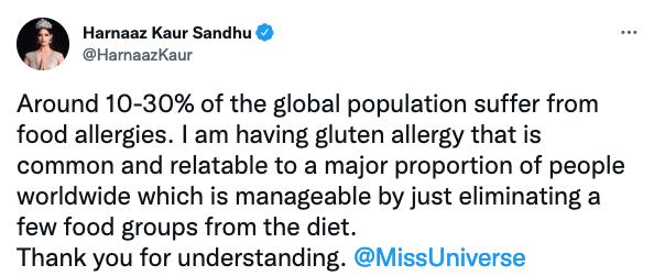 Harnaaz Shandu confiesa que es celíaca.
