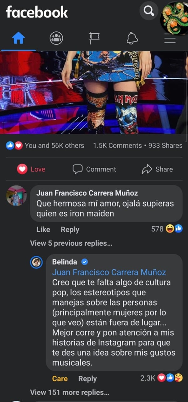 Belinda es criticada por su atuendo de Iron Maiden