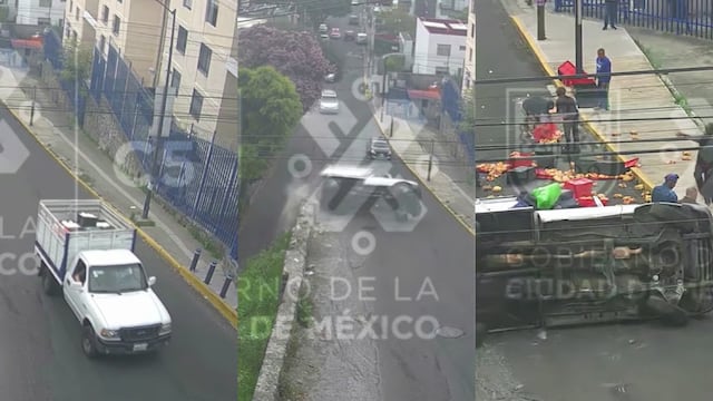 Camioneta vuelca en Tlalpan y vecinos ayudan a recoger la mercancía