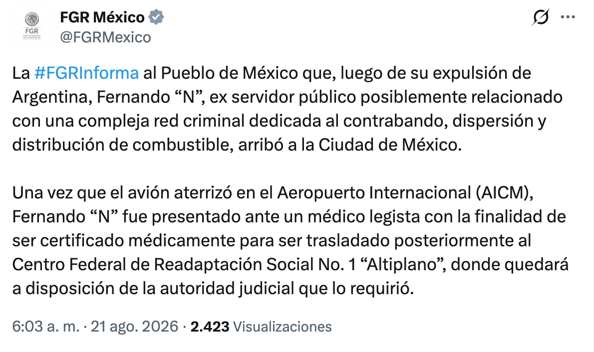 FGR confirma llegada de Fernando Farías Laguna a CDMX