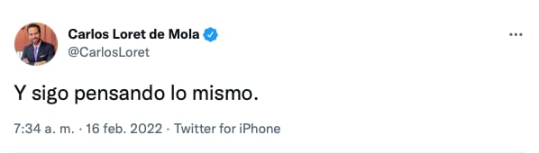tuit de respuesta de Carlos Loret de Mola sobre su mención en la mañanera