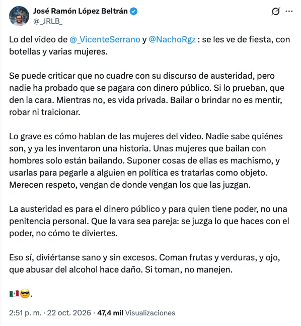 José Ramón López Beltrán sobre polémica de Vicente Serrano y Nacho Rodríguez