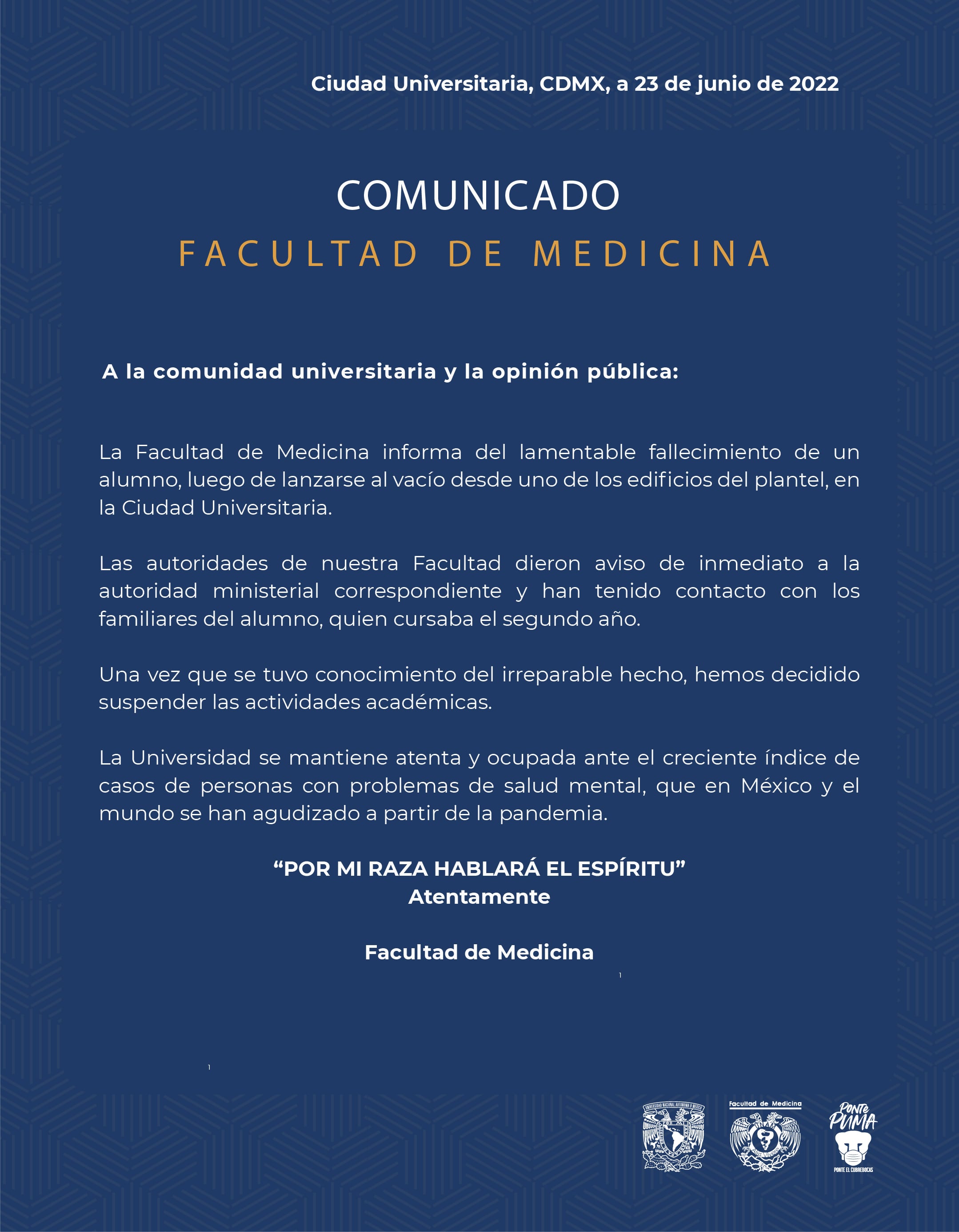 Comunicado Facultad de Medicina UNAM