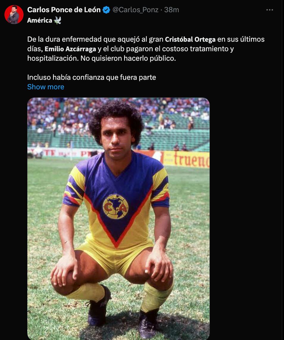 Club América pagó el tratamiento de Cristóbal Ortega