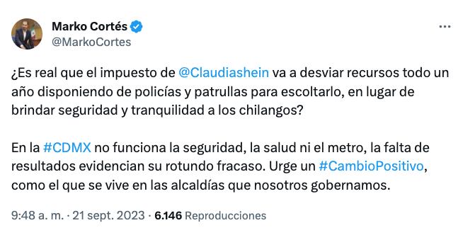 Marko Cortés critica medidas de seguridad para Omar García Harfuch