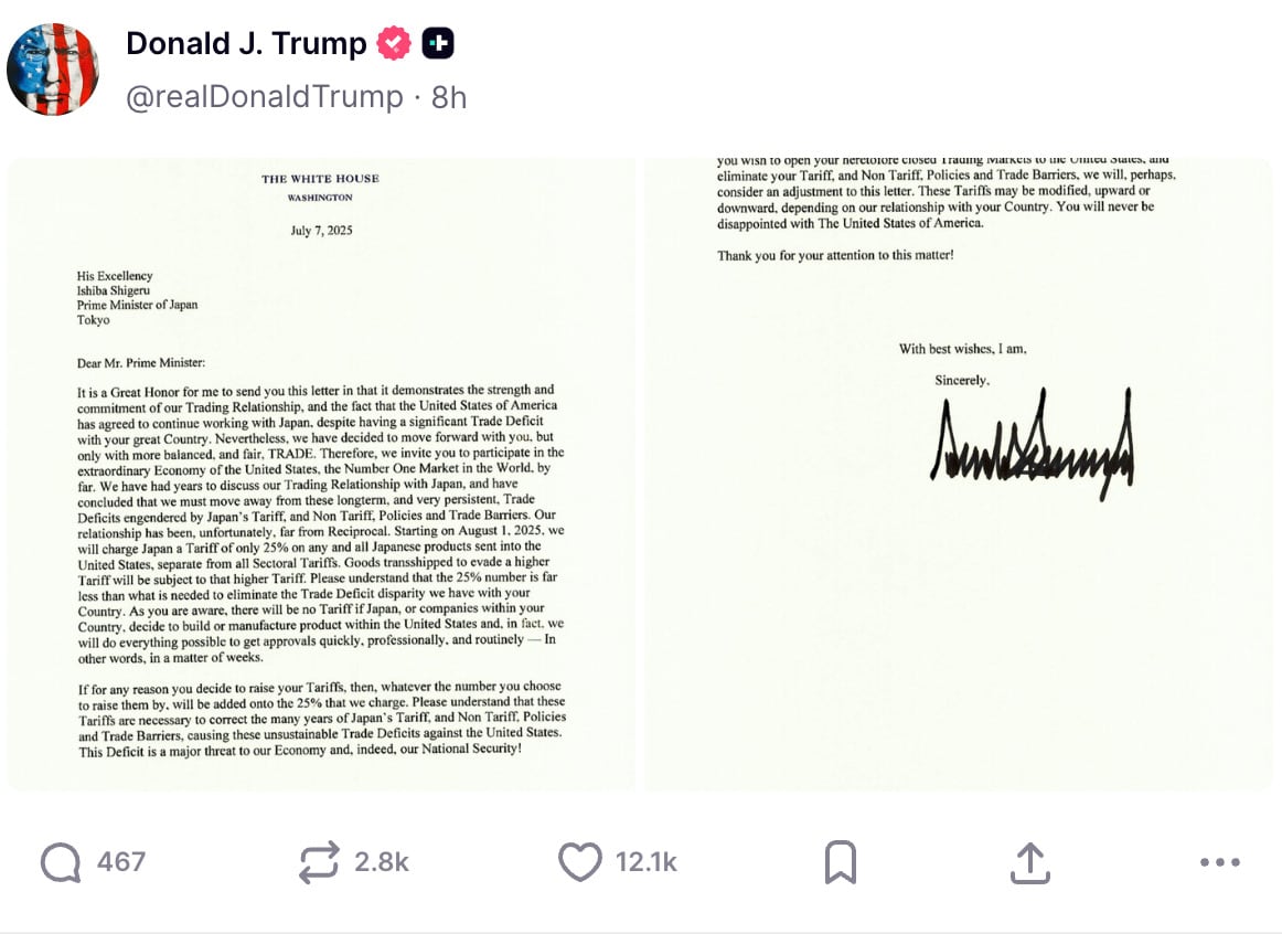 Notificación de Donald Trump a Japón