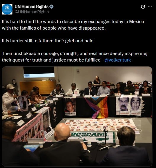 Volker Türk reconoce dolor de familias de desaparecidos y exige justicia